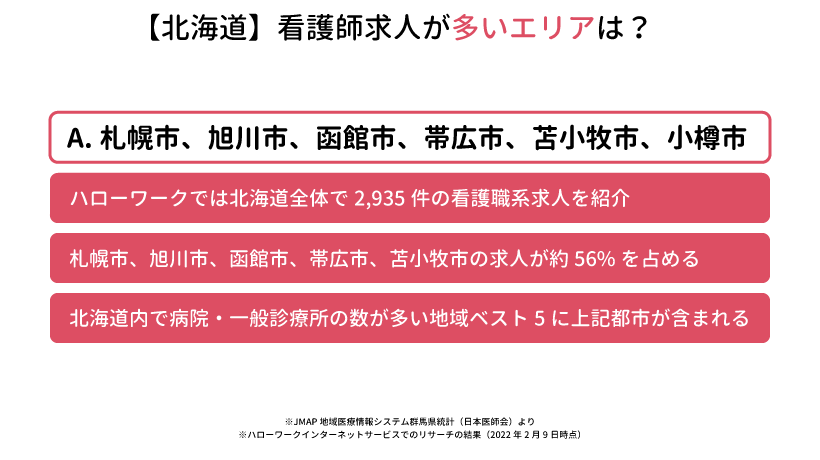 北海道の看護師求人が多いエリア