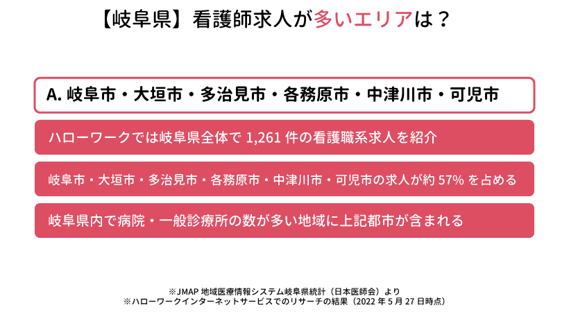 岐阜県の看護師求人が多いエリアは？