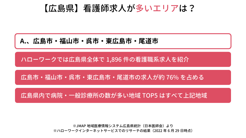 【広島県】看護師の求人が多いエリアは？